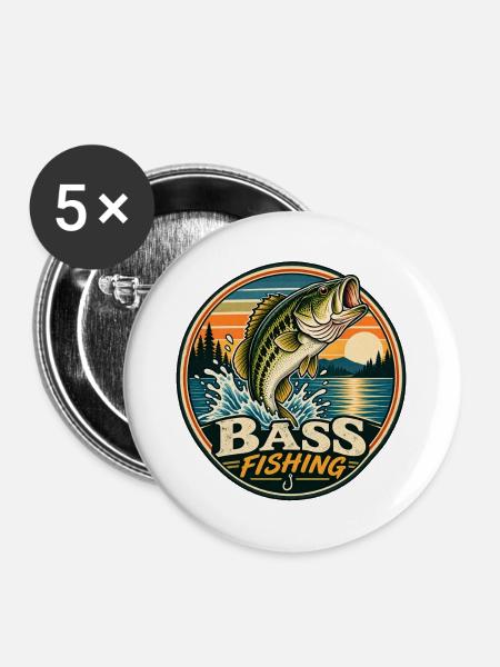 Barschfischen Sunrise Round Patch - Buttons mittel 32 mm (5er Pack) - Weiß