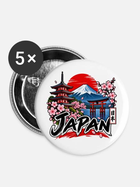 Japan – Fuji, Sakura & Tradition - Buttons mittel 32 mm (5er Pack) - Weiß