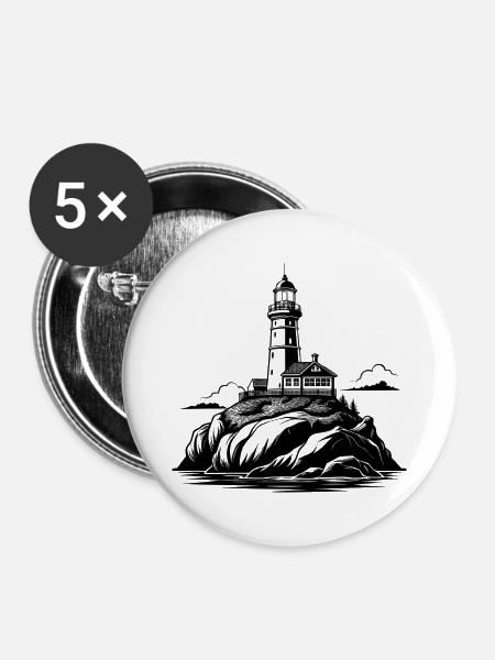Leuchtturm auf dem Felsen - Buttons mittel 32 mm (5er Pack) - Weiß