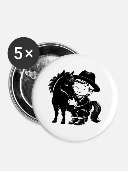 Cowboyboy-Pony - Buttons mittel 32 mm (5er Pack) - Weiß