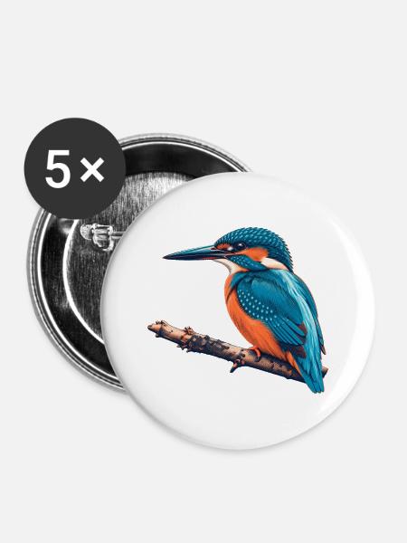 Eisvogel Risograph - Buttons mittel 32 mm (5er Pack) - Weiß