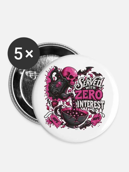 Kaffee Totenkopf Pink Gothic - Buttons mittel 32 mm (5er Pack) - Weiß