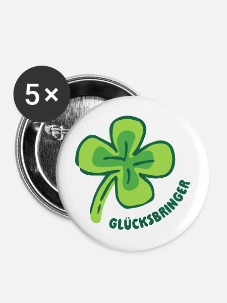 Viel Glück - Glücksbringer - Kleeblatt - Buttons mittel 32 mm (5er Pack) - Weiß