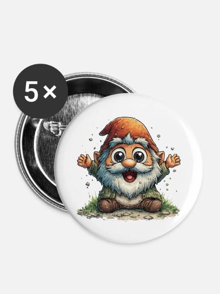 Fröhlicher Gartenzwerg Cartoon - Buttons mittel 32 mm (5er Pack) - Weiß