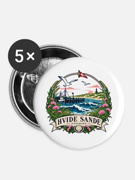 Hvide Sande Küstenromantik - Buttons mittel 32 mm (5er Pack) - Weiß