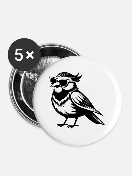 Vogel mit Sonnenbrille - Buttons mittel 32 mm (5er Pack) - Weiß