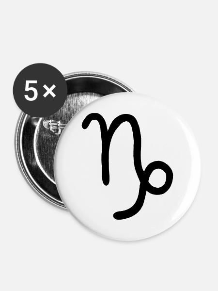 Steinbock-Tierkreiszeichen - Buttons mittel 32 mm (5er Pack) - Weiß