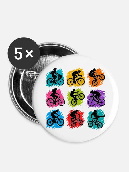 Bunte Radfahrer in abstrakten Splittern - Buttons mittel 32 mm (5er Pack) - Weiß