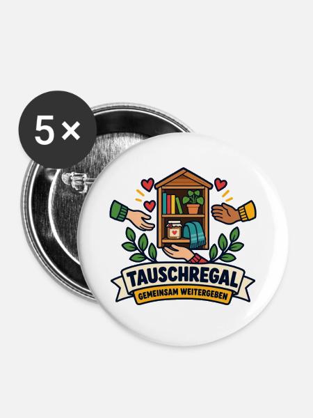 Tauschregal – Gemeinsam weitergeben - Buttons mittel 32 mm (5er Pack) - Weiß