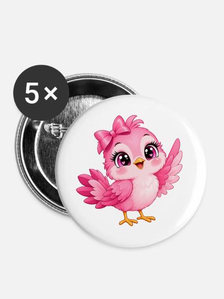 Kleiner rosa Kawaii-Vogel - Buttons mittel 32 mm (5er Pack) - Weiß