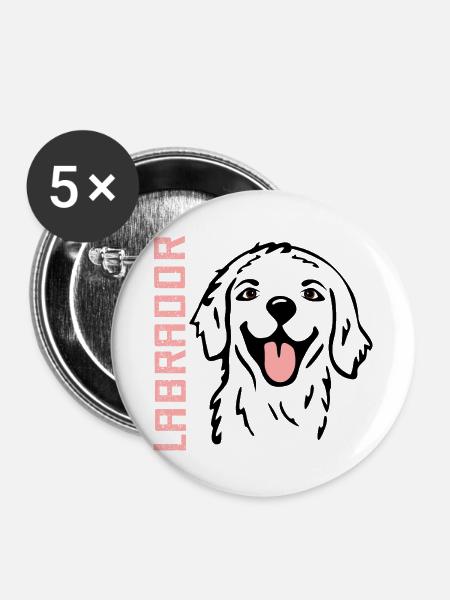 Glückliche Hunde Labrador - Buttons mittel 32 mm (5er Pack) - Weiß