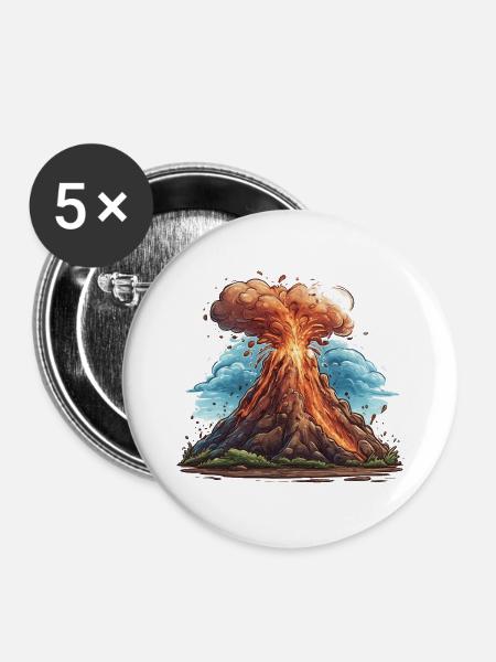 Vulkanausbruch Lava Explosion - Buttons mittel 32 mm (5er Pack) - Weiß
