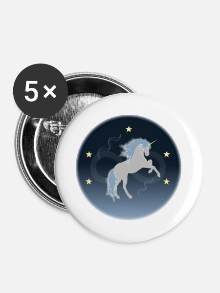 Einhorn - Kraft - Buttons mittel 32 mm (5er Pack) - Weiß