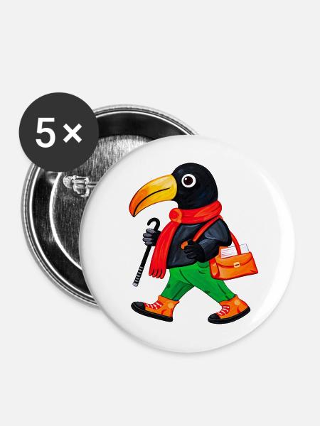 Wandelnde Krähe im roten Schal - Buttons mittel 32 mm (5er Pack) - Weiß