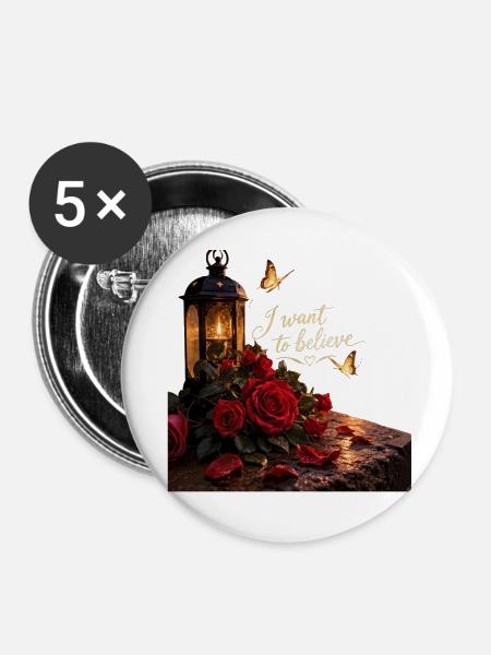 Ich will glauben: Rosenlaterne - Buttons mittel 32 mm (5er Pack) - Weiß