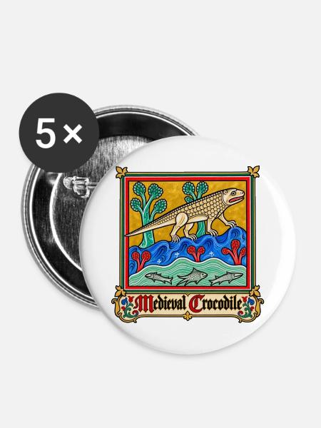 Mittelalterliches Krokodil - Buttons mittel 32 mm (5er Pack) - Weiß