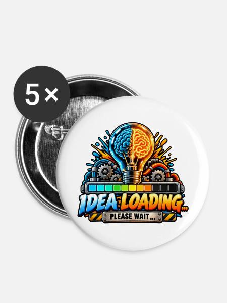 Ideenladung: Leuchtbirne trifft Technik - Buttons mittel 32 mm (5er Pack) - Weiß