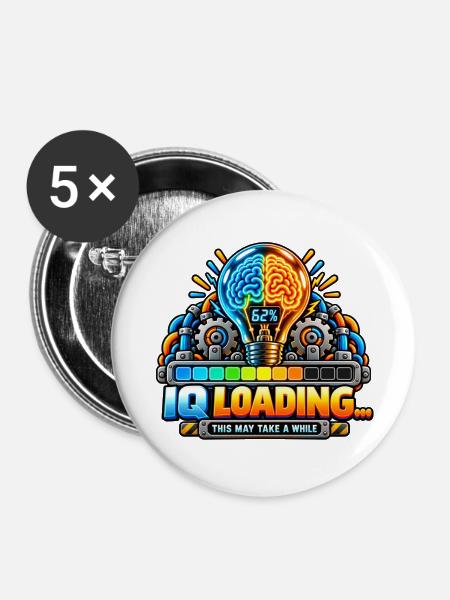 IQ Loading Gehirn Neon Design - Buttons mittel 32 mm (5er Pack) - Weiß