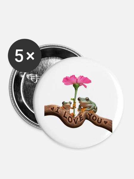 Froschliebe unter rosa Blüte - Buttons mittel 32 mm (5er Pack) - Weiß