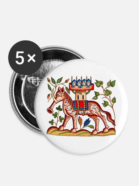Mittelalterlicher "Elephas"-Kriegselefant - Buttons mittel 32 mm (5er Pack) - Weiß