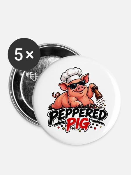 Peppered Pig Kochchef Cartoon - Buttons mittel 32 mm (5er Pack) - Weiß