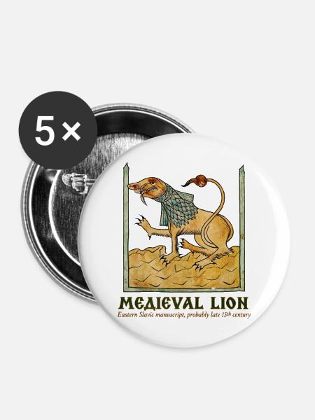 MITTELALTERLICHES LÖWEN-Ostslawisches Manuskript - Buttons mittel 32 mm (5er Pack) - Weiß