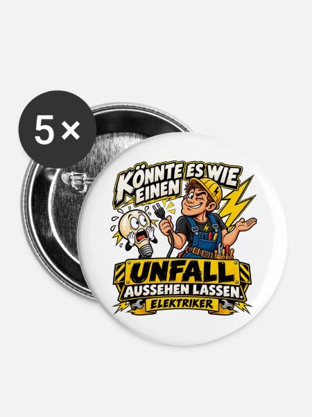 Elektriker – Schwarzer Humor mit Stecker - Buttons mittel 32 mm (5er Pack) - Weiß
