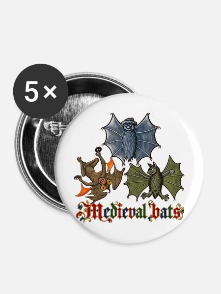 Mittelalterliche Fledermäuse - Buttons mittel 32 mm (5er Pack) - Weiß