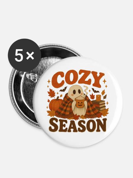 Ghost Cozy Herbstkürbis - Buttons mittel 32 mm (5er Pack) - Weiß