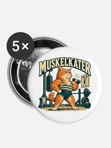 Muskelkater - Buttons mittel 32 mm (5er Pack) - Weiß