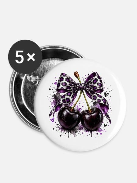 Lila Kirschband-Bow - Buttons mittel 32 mm (5er Pack) - Weiß