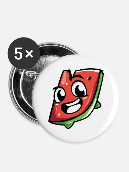 Frech-fröhliche Wassermelonen Scheibe - Buttons mittel 32 mm (5er Pack) - Weiß