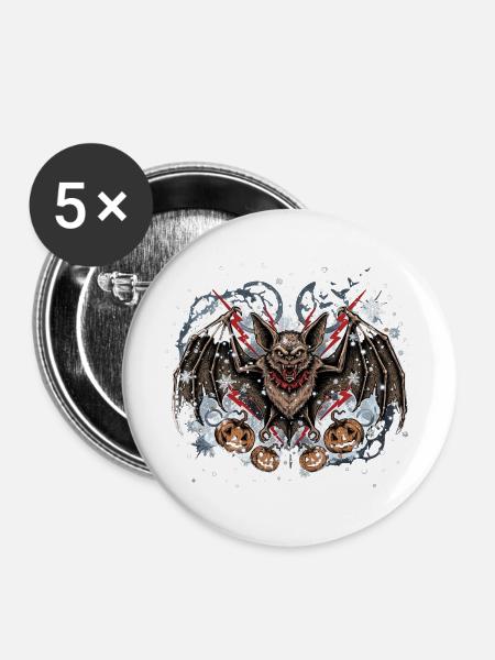 Schnee-Nachtfledermaus mit Jack-o'-Lanterns - Buttons mittel 32 mm (5er Pack) - Weiß