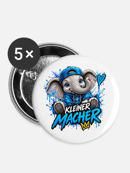 Kleiner Macher Elefant - Buttons mittel 32 mm (5er Pack) - Weiß