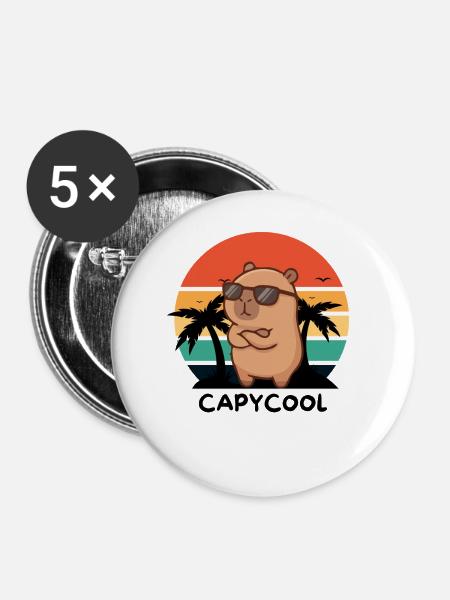 Capycool – Cooles Capybara im Retro Sunset - Buttons mittel 32 mm (5er Pack) - Weiß