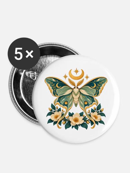 Motten-Himmlische Floral - Buttons mittel 32 mm (5er Pack) - Weiß