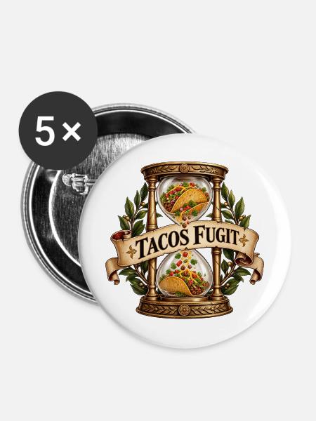 Tacos Fugit Sanduhrwappen - Buttons mittel 32 mm (5er Pack) - Weiß