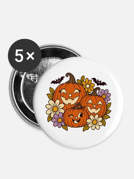 Kürbisfreude Herbstblumen - Buttons mittel 32 mm (5er Pack) - Weiß