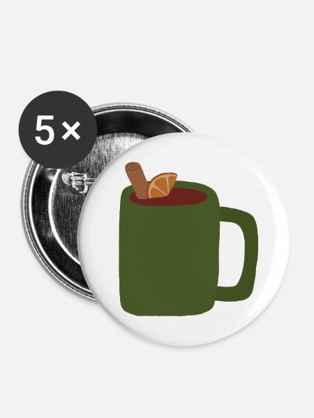 Glühweinbecher Illustration - Buttons mittel 32 mm (5er Pack) - Weiß