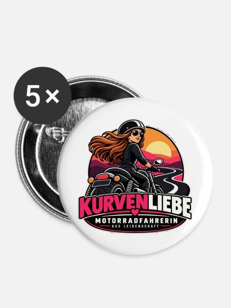 Kurvenliebe Motorradfahrerin Sunset - Buttons mittel 32 mm (5er Pack) - Weiß