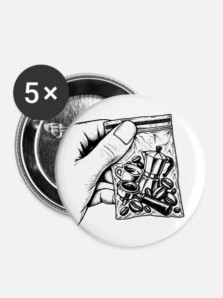 Barista Kaffee-Duftbeutel Koffein-Humor-Geschenk - Buttons mittel 32 mm (5er Pack) - Weiß
