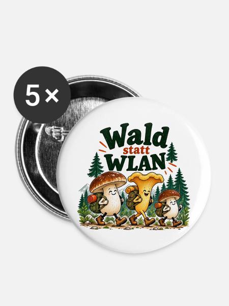 Wald statt WLAN Pilzhumor - Buttons mittel 32 mm (5er Pack) - Weiß