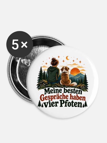 Vier Pfoten Hundefreundschaft in der Natur - Buttons mittel 32 mm (5er Pack) - Weiß