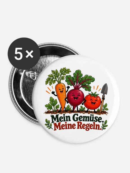 Mein Gemüse meine Regeln - Buttons mittel 32 mm (5er Pack) - Weiß
