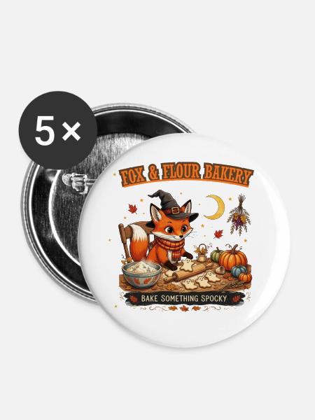 Fox & Flour Bakery: Gruseliger Herbstgebäck - Buttons mittel 32 mm (5er Pack) - Weiß