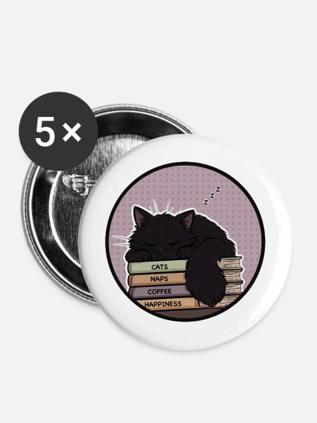 Schläfrige Katze auf Bücherstapel - Buttons mittel 32 mm (5er Pack) - Weiß