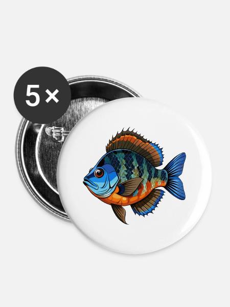 Blaubarmen-Panfisch-Sonnenbarsch - Buttons mittel 32 mm (5er Pack) - Weiß