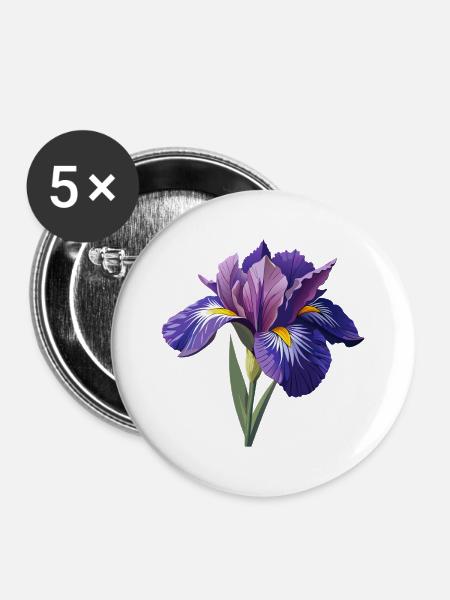 Irisblume - Buttons mittel 32 mm (5er Pack) - Weiß