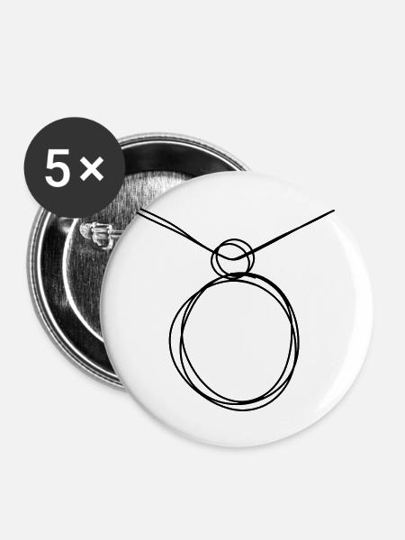 Medaillon handgezeichnet - Buttons mittel 32 mm (5er Pack) - Weiß