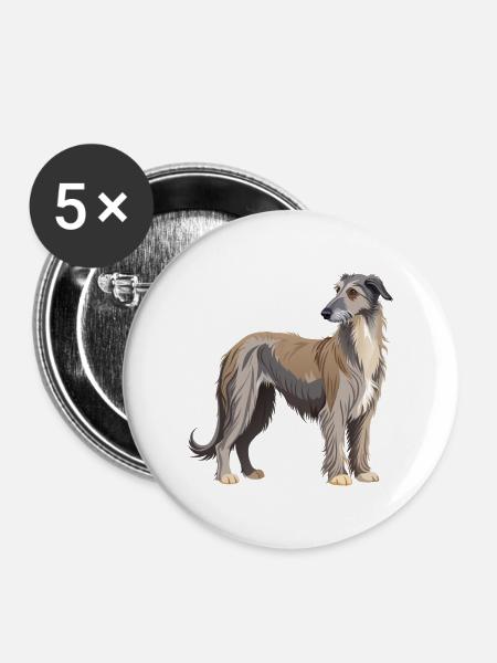 Irischer Wolfshund stehend - Buttons mittel 32 mm (5er Pack) - Weiß